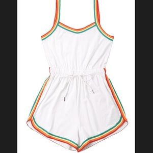 BRAND NEW: Zaful Rainbow trimmed white romper: S